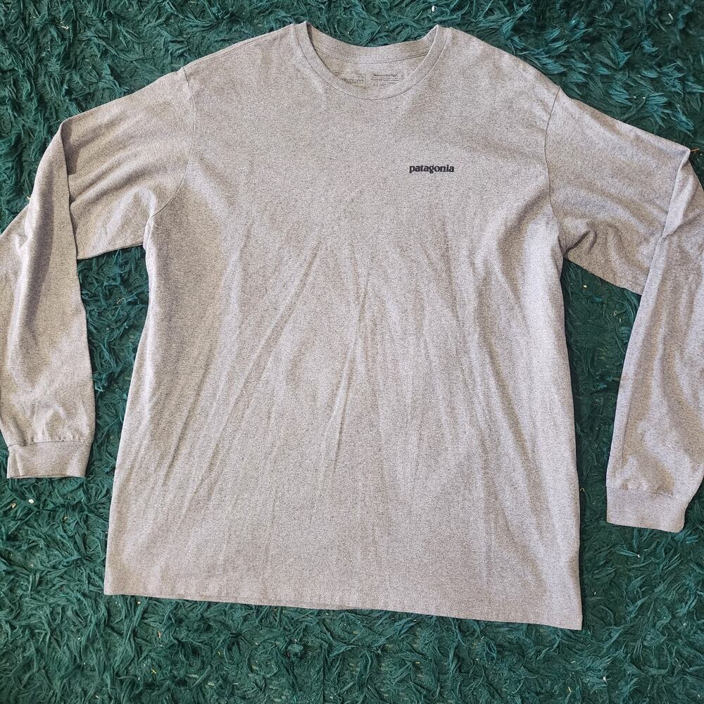 Patagonia Long Sleeve Logo Tee Gray Back Print XL Regular Fit